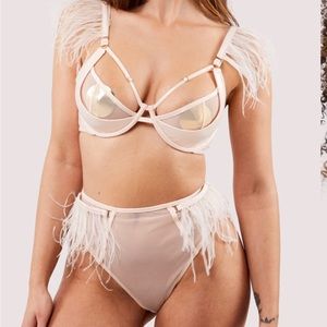 Playful Promises x Felicity Hayward Blush Pink Mesh & Satin Feather Bra & Panty